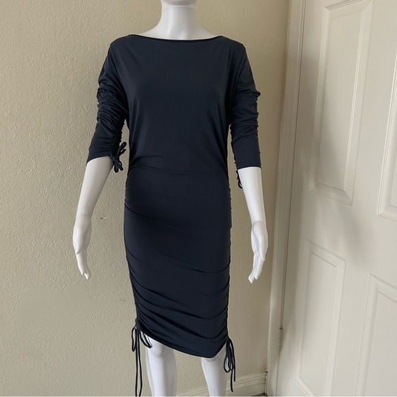 Revolve Lanston Blue Side Rouche Off The Shoulder Soft Midi Dress XS - Picture 3 of 11